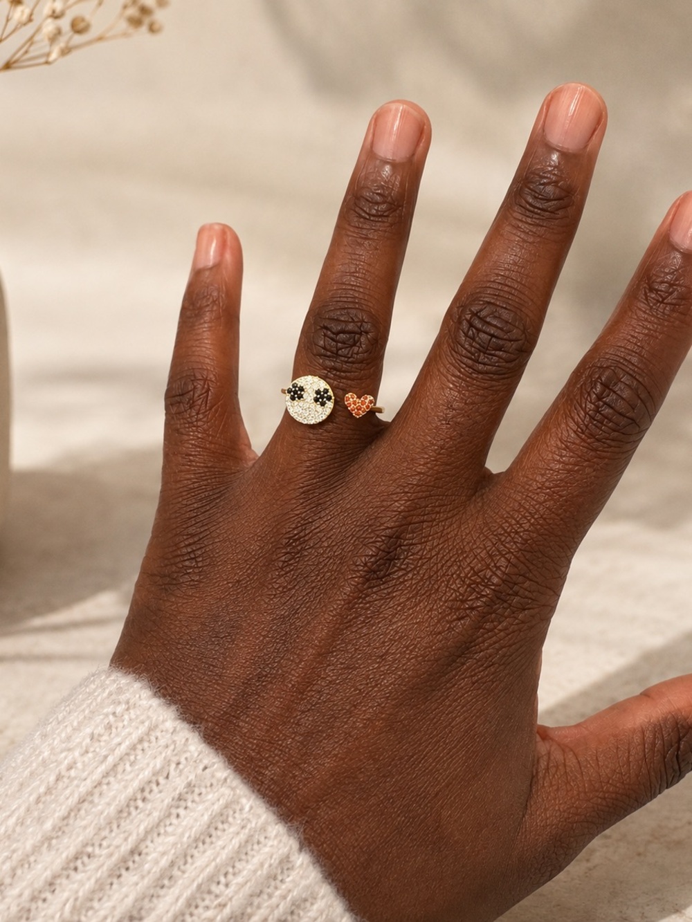 14K Gold Filled Smile & Heart Open Ring - Adjustable. Stamped
